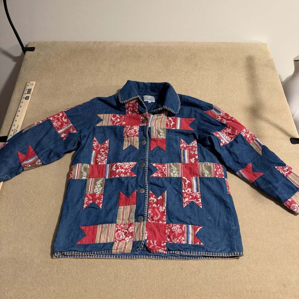 Vtg Susan Bristol Patchwork Denim Jacket Lg Grandma / Cottage Core See Pics